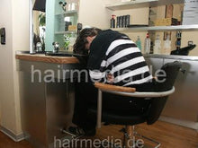 Cargar imagen en el visor de la galería, 351 student Pinar in her salon, forward salon hairwash by barber in black bowl no cape