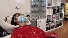 Cargar imagen en el visor de la galería, 8162 Barberette Mirsada 1 backward wash by barber in her salon red heavy vinyl cape