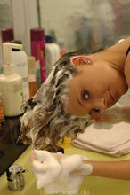将图片加载到图库查看器，9032 AnjaS self hair wash forward in salon bend over shampoo bowl
