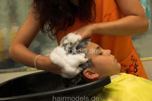 Cargar imagen en el visor de la galería, 251 young boy by barberette AnjaS 1 caping and pampering backward shampooing in forward bowl