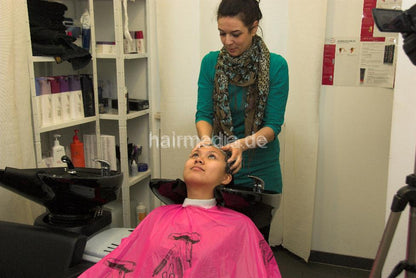 355 CelineM in glasses by MelanieGoe backward salon shampooing in pvc shampoo cape