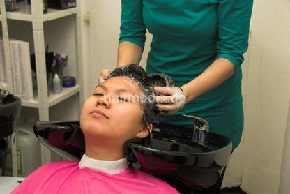 355 CelineM in glasses by MelanieGoe backward salon shampooing in pvc shampoo cape