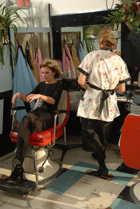 121 Flowerpower 2, Part 2 LauraB haircut in barberchair in pink tie closure large haircutcape