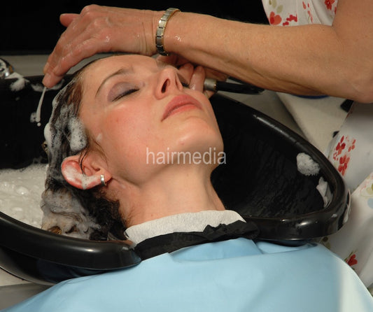 121 Flowerpower 2, Part 1 LauraB, shampooing in mobile sink backward at barberchair