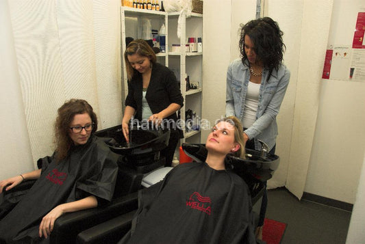 355 Laura and Hannah synced watching salon backward shampooing