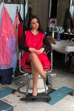 Load image into Gallery viewer, 137 Sarka wash forward shampoo in grey bowl and blow by Luzia in vinyl cape and apron