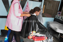 Load image into Gallery viewer, 255 long hair guy Stan by AnjaS forward salon shampooing wash in heavy vinyl cape