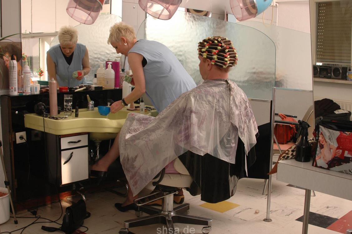 114 TV Inge forced handcuffed perm in vintage german salon by nylon barberette