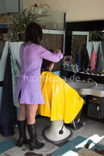 Cargar imagen en el visor de la galería, 240 male forward wash and buzzed much too short by NancyS in RSK apron and heavy yellow vinyl cape